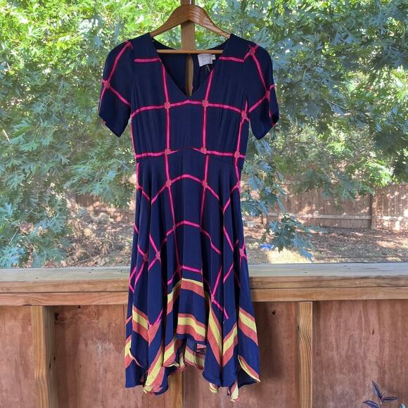 Anthropologie HD In Paris Striped Pane Midi Dress Blue Size 0P - Picture 5 of 12
